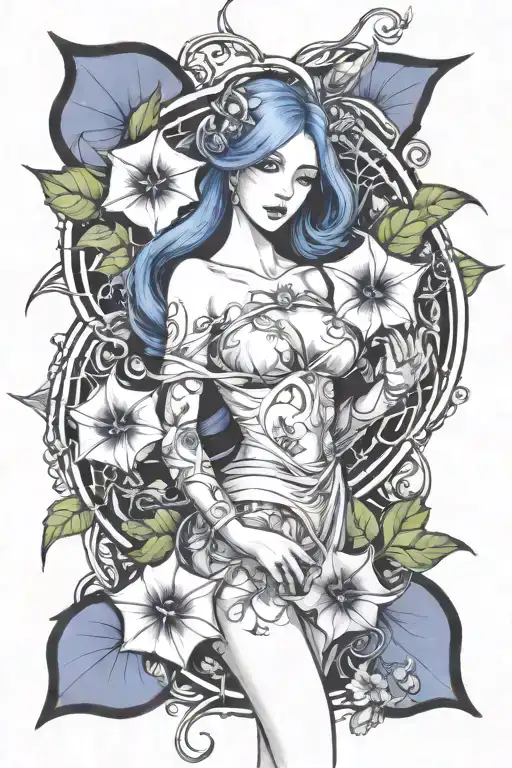 feminine inner demons morning glory  tattoo design idea