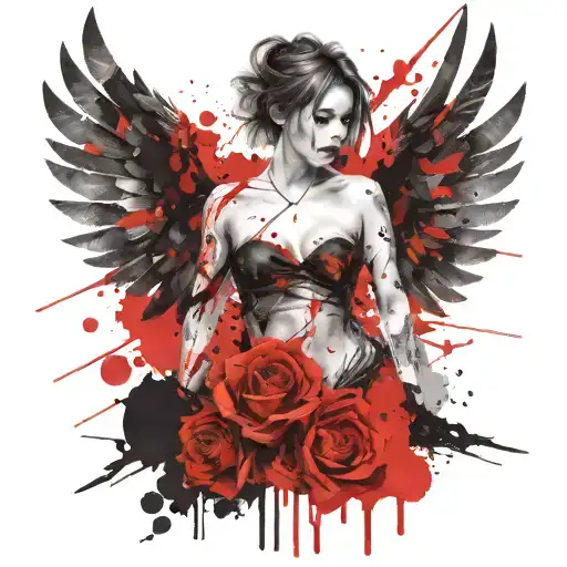 feminine evil angel tattoo design idea