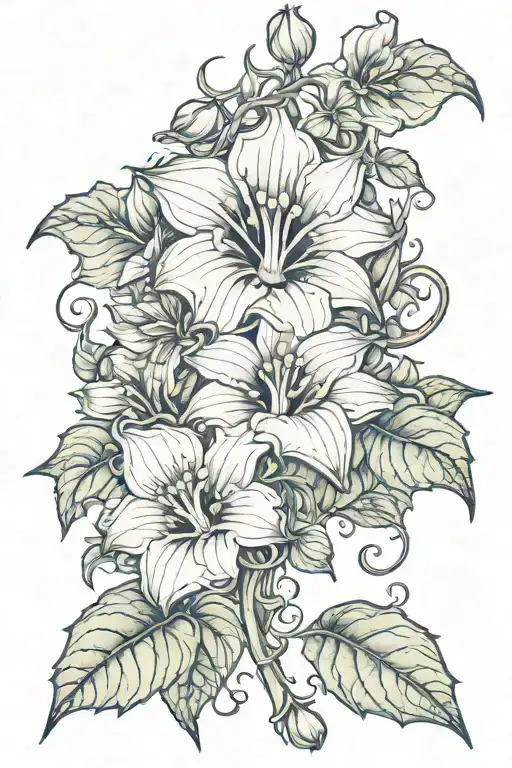 long moonflower vine tattoo design idea