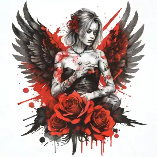 feminine evil angel tattoo design idea