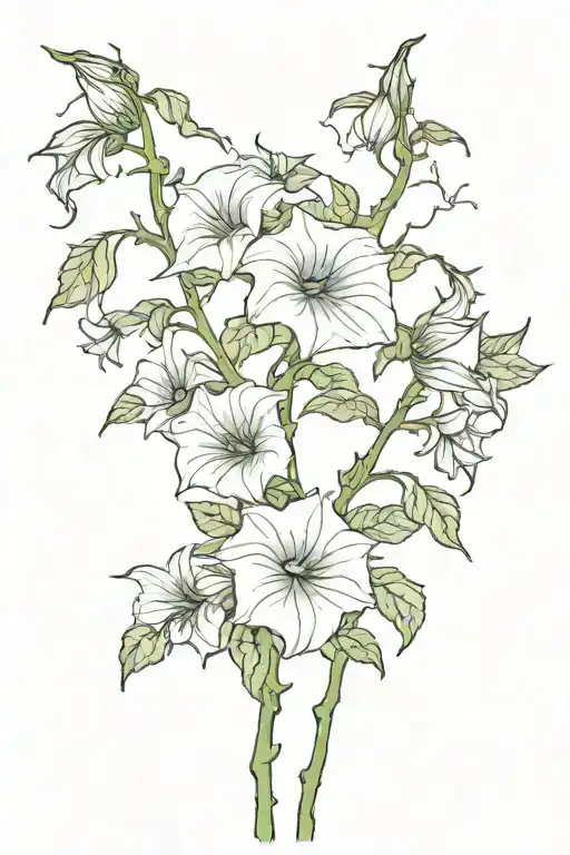 long thin moonflower vine tattoo design idea