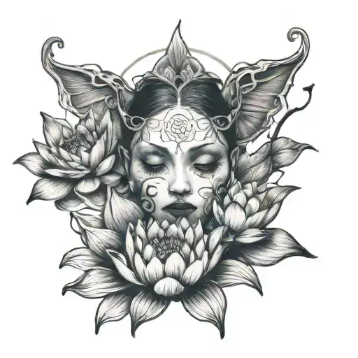 lotus flower, daisy, women's face tattoo design idea