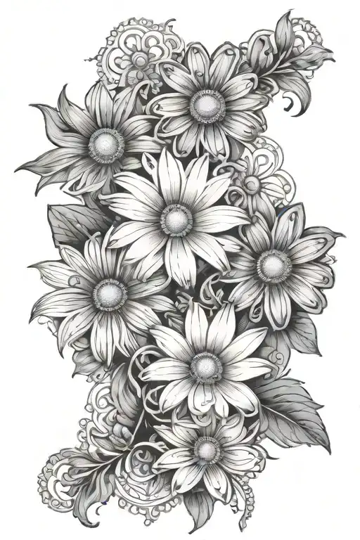 daisies with lace like patterns tattoo design idea
