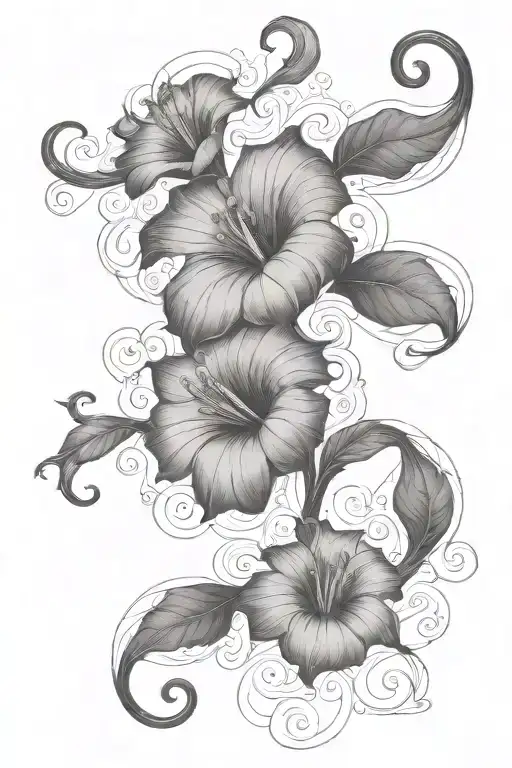 long thin moonflower vine tattoo design idea