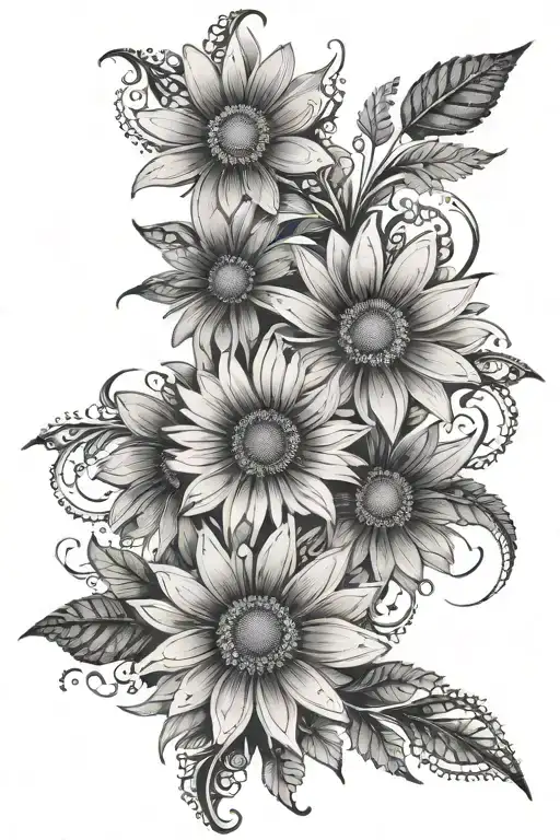 daisies with lace like patterns tattoo design idea