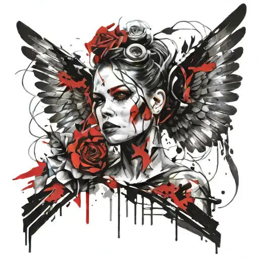 feminine evil angel tattoo design idea