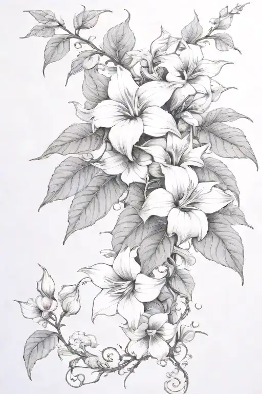 long moonflower vine tattoo design idea