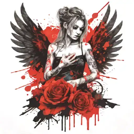 feminine evil angel tattoo design idea