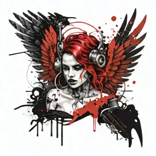 feminine evil angel tattoo design idea