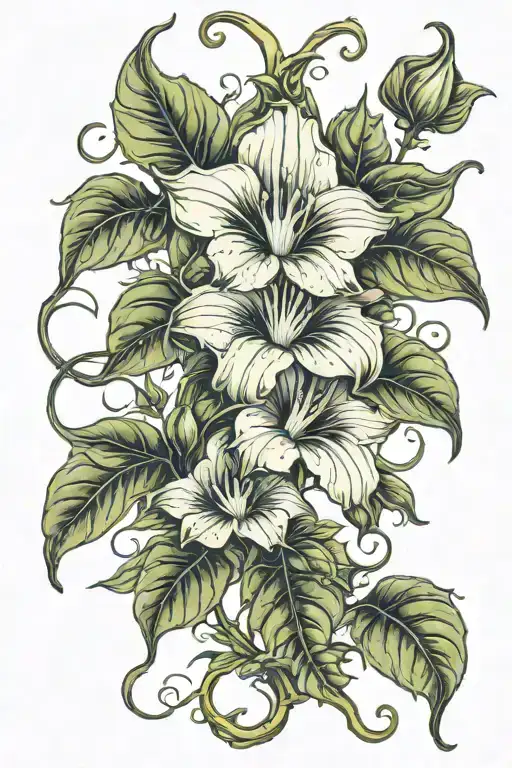 long thin moonflower vine tattoo design idea