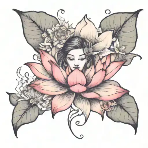 lotus flower, daisy, women's face tattoo design idea
