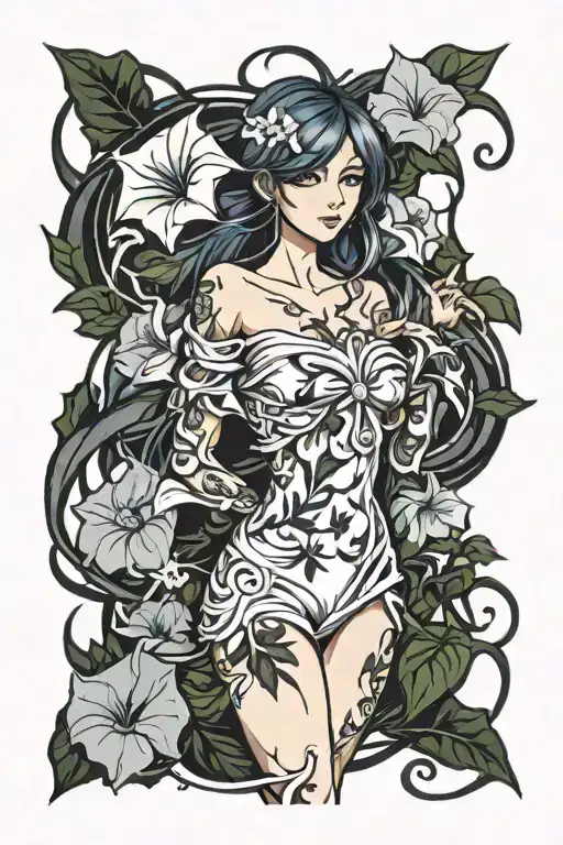 feminine inner demons morning glory  tattoo design idea