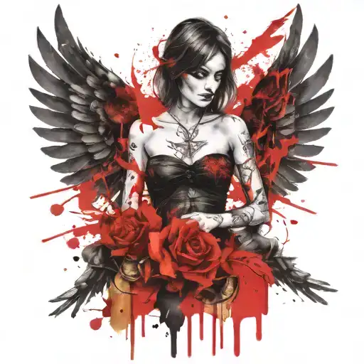 feminine evil angel tattoo design idea