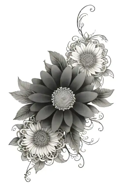daisies with lace like patterns tattoo design idea