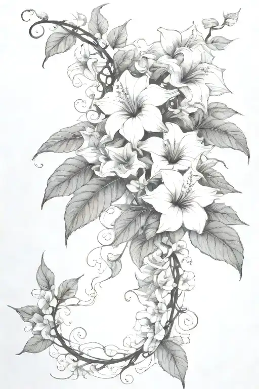 long moonflower vine tattoo design idea
