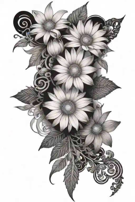 daisies with lace like patterns tattoo design idea