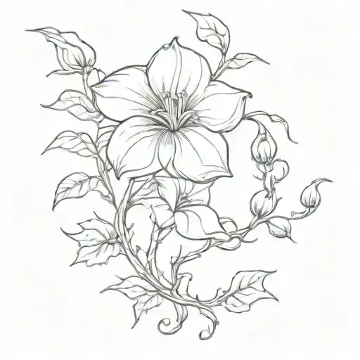 moonflower vine thin long tattoo design idea
