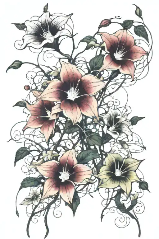 long thin moonflower vine tattoo design idea