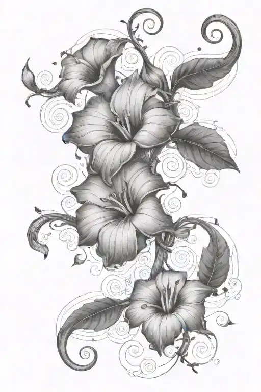 long thin moonflower vine tattoo design idea