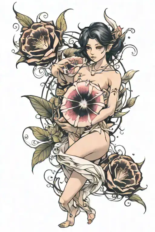 feminine inner demons morning glory  tattoo design idea