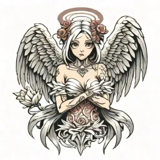 feminine evil angel tattoo design idea