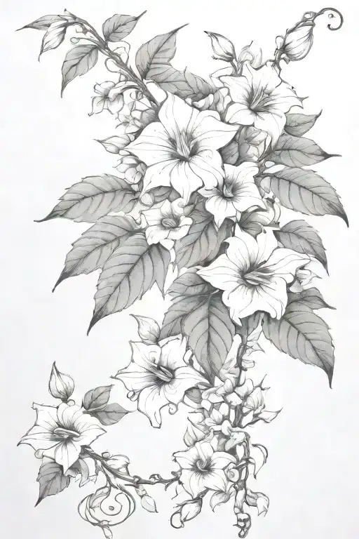 long moonflower vine tattoo design idea