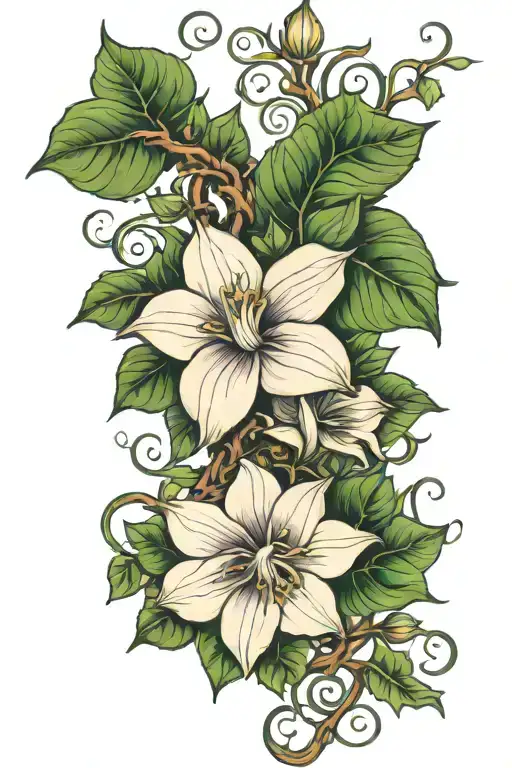 long moonflower vine tattoo design idea