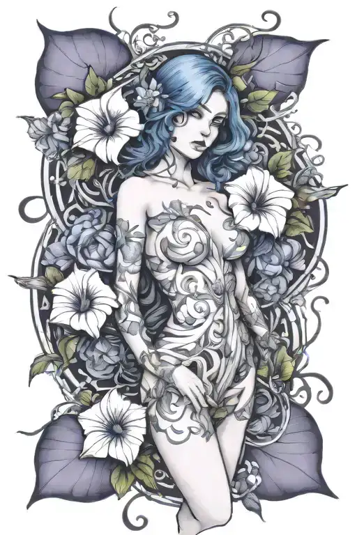 feminine inner demons morning glory  tattoo design idea