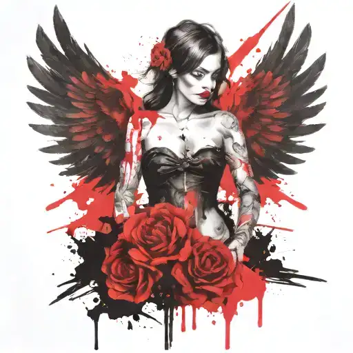 feminine evil angel tattoo design idea