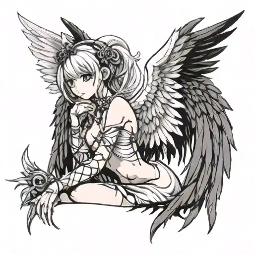 feminine evil angel tattoo design idea
