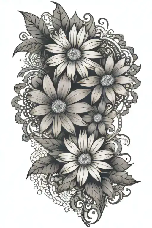 daisies with lace like patterns tattoo design idea