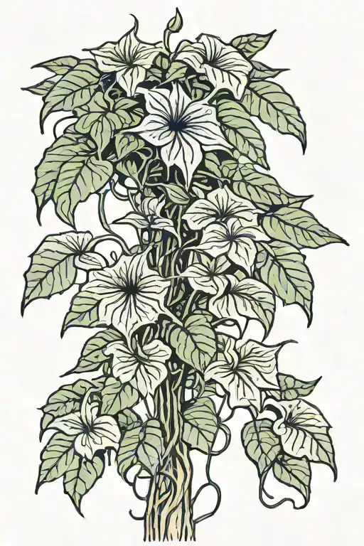 long thin moonflower vine tattoo design idea