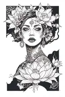 lotus, daisy, woman's face tattoo design idea