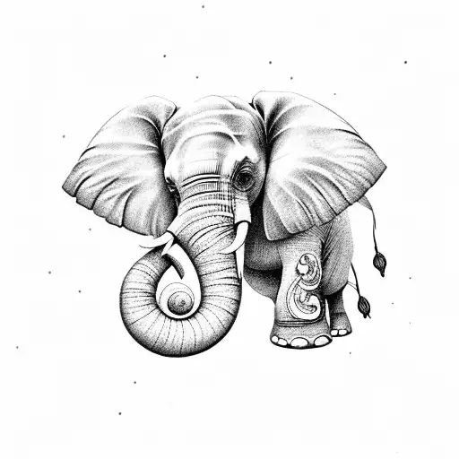 elephant flowers colorful tattoo design idea