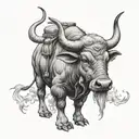fantasy character water buffalo standing with backpack  tattoo design idea