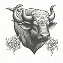 fantasy character water buffalo standing with backpack  tattoo design idea