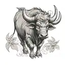 fantasy character water buffalo standing with backpack  tattoo design idea