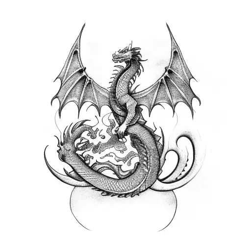 dragon and phoenix circling a mandala tattoo design idea