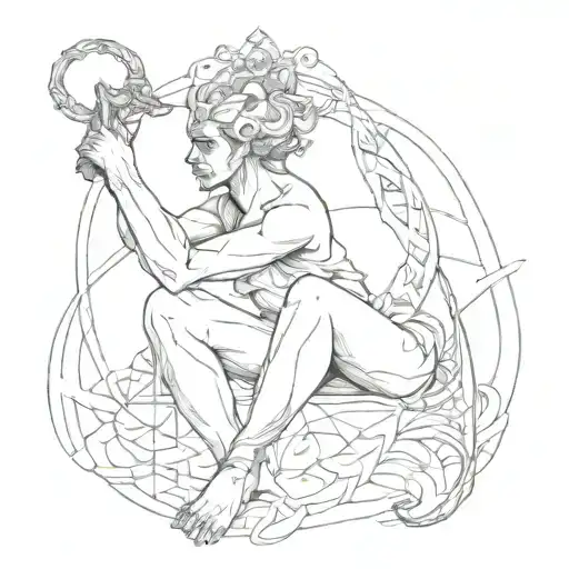 Create a sketch tattoo featuring a serf in a submissive pose tattoo design idea