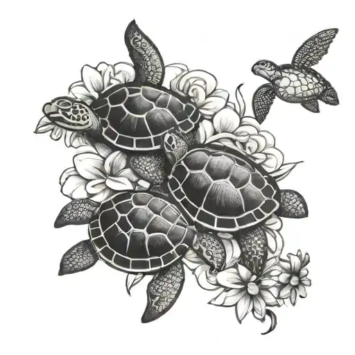 A tattoo design incorporating plumeria flowers and turtles, symbolizing your connection to Hawaii and family tattoo design idea