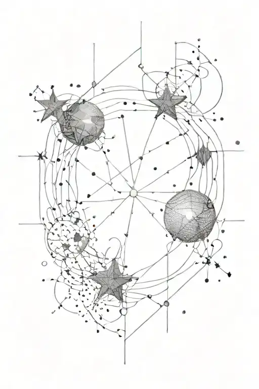 elegant fine line  joining the constellations of Gemini and Taurus. only dots and lines  representing stars  tattoo design idea