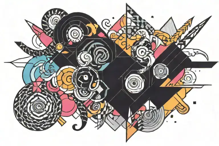 A new-school interpretation of the Akai Ito legend, with colorful geometric shapes intertwining to represent the bond between soulmates tattoo design idea