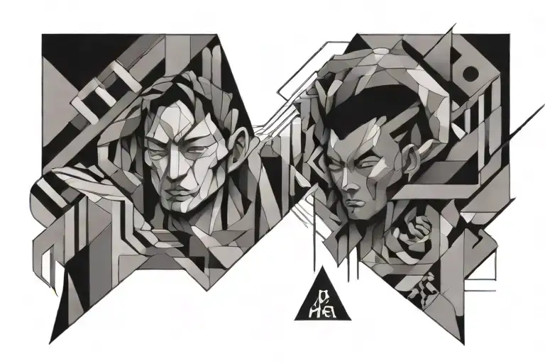 A new-school interpretation of the Akai Ito legend, with colorful geometric shapes intertwining to represent the bond between soulmates tattoo design idea