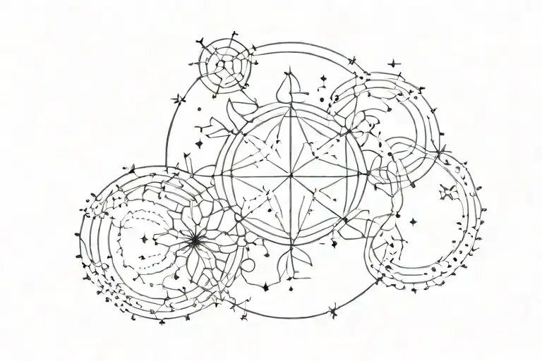 A delicate dot work design with   Gemini and Taurus constellations tattoo design idea