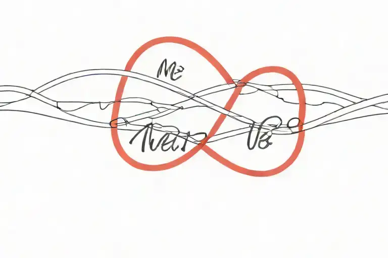 A minimalist design of two intertwined red strings with the quote 'meant to be' tattoo design idea
