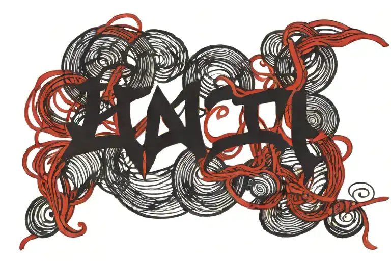 A pattern of red strings resembling the Akai Ito legend with the quote 'lo intentamos'  tattoo design idea