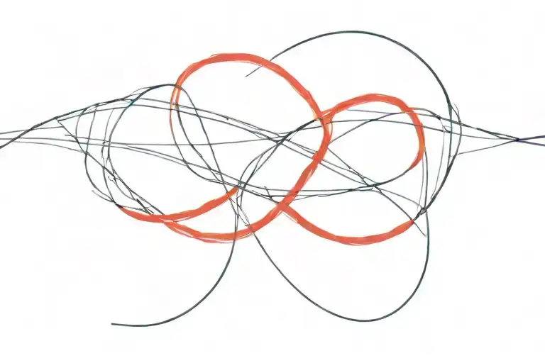 A minimalist design of two intertwined red strings (Akai Ito) 'meant to be' tattoo design idea