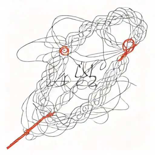 the words "Lo intentamos" And the letters tied with a red string of fate umai no Akai Ito.  tattoo design idea