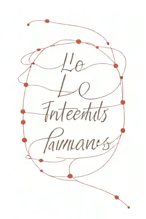 the quote 'lo intentamos' the font is made of a red string. fine dots and lines surround the quote  tattoo design idea