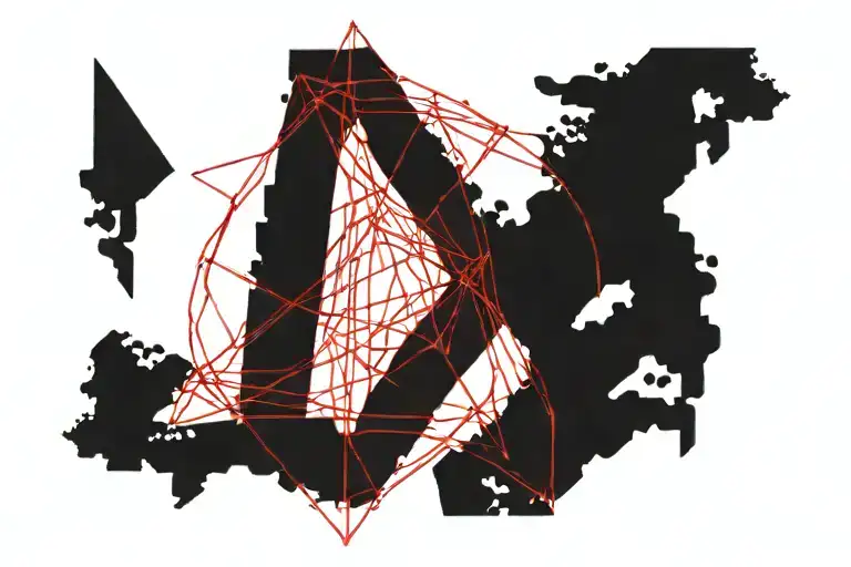 A geometric pattern of red strings resembling the Akai Ito legend tattoo design idea